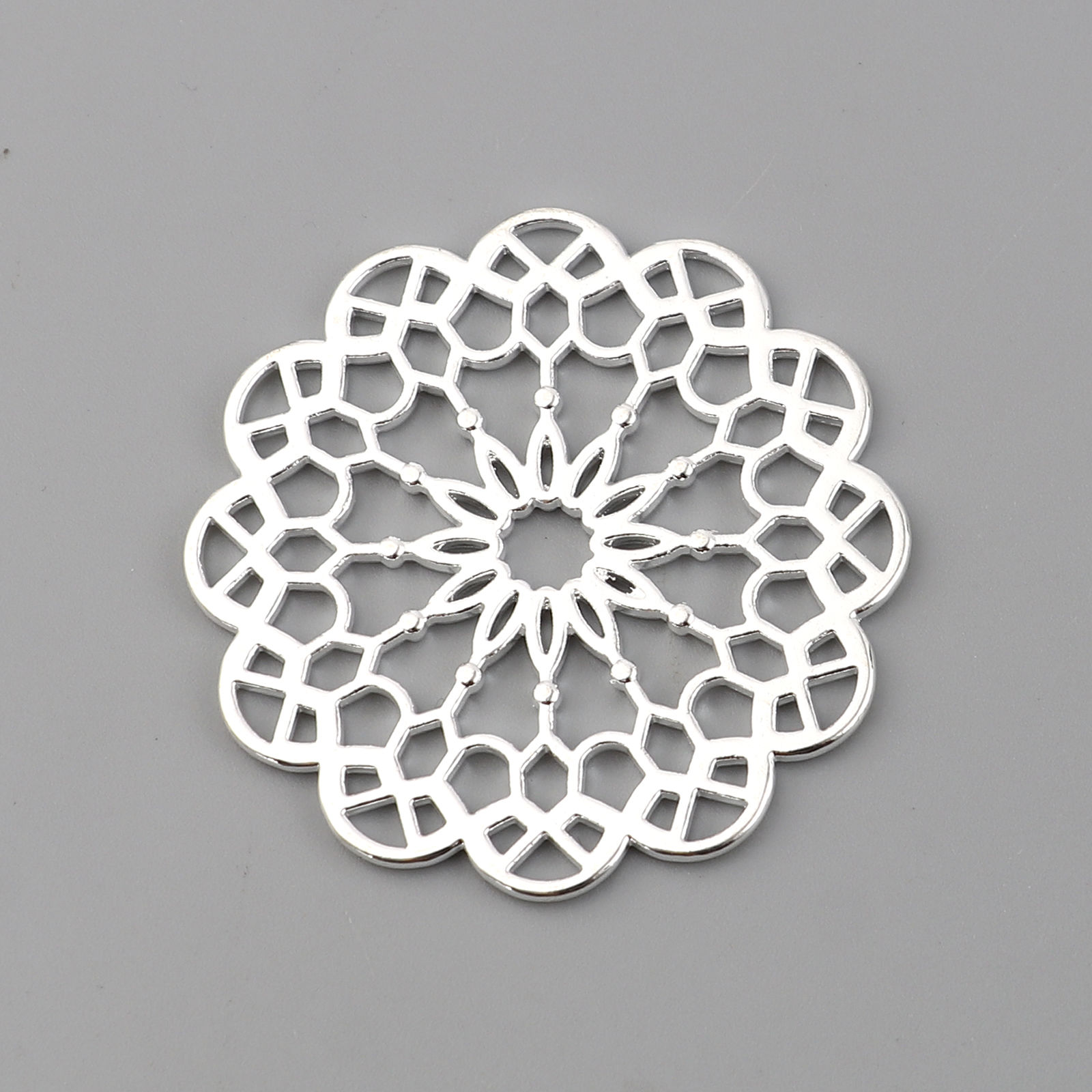 Picture of Zinc Based Alloy Connectors Round Silver Plated Filigree 39mm x 39mm, 5 PCs