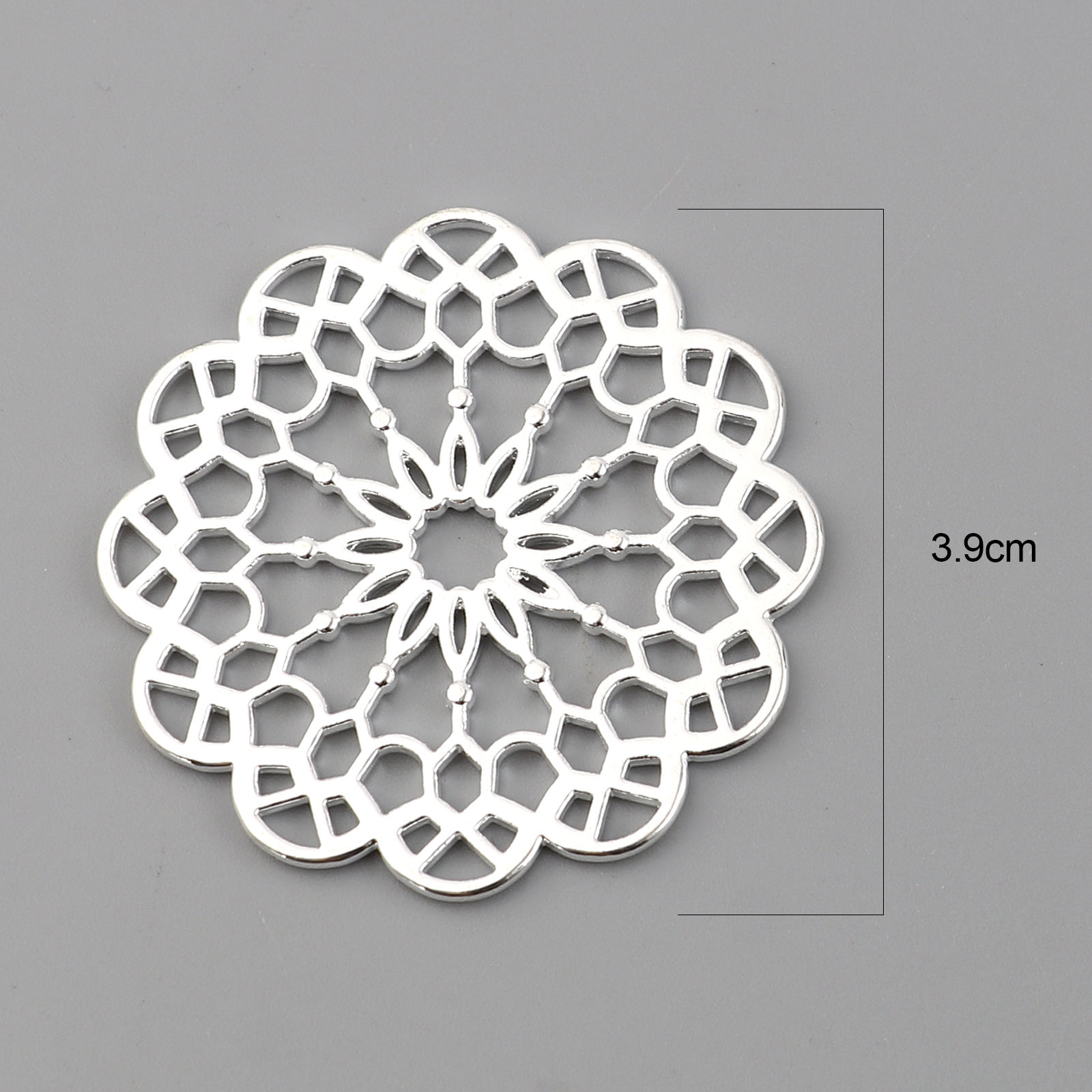 Picture of Zinc Based Alloy Connectors Round Silver Plated Filigree 39mm x 39mm, 5 PCs