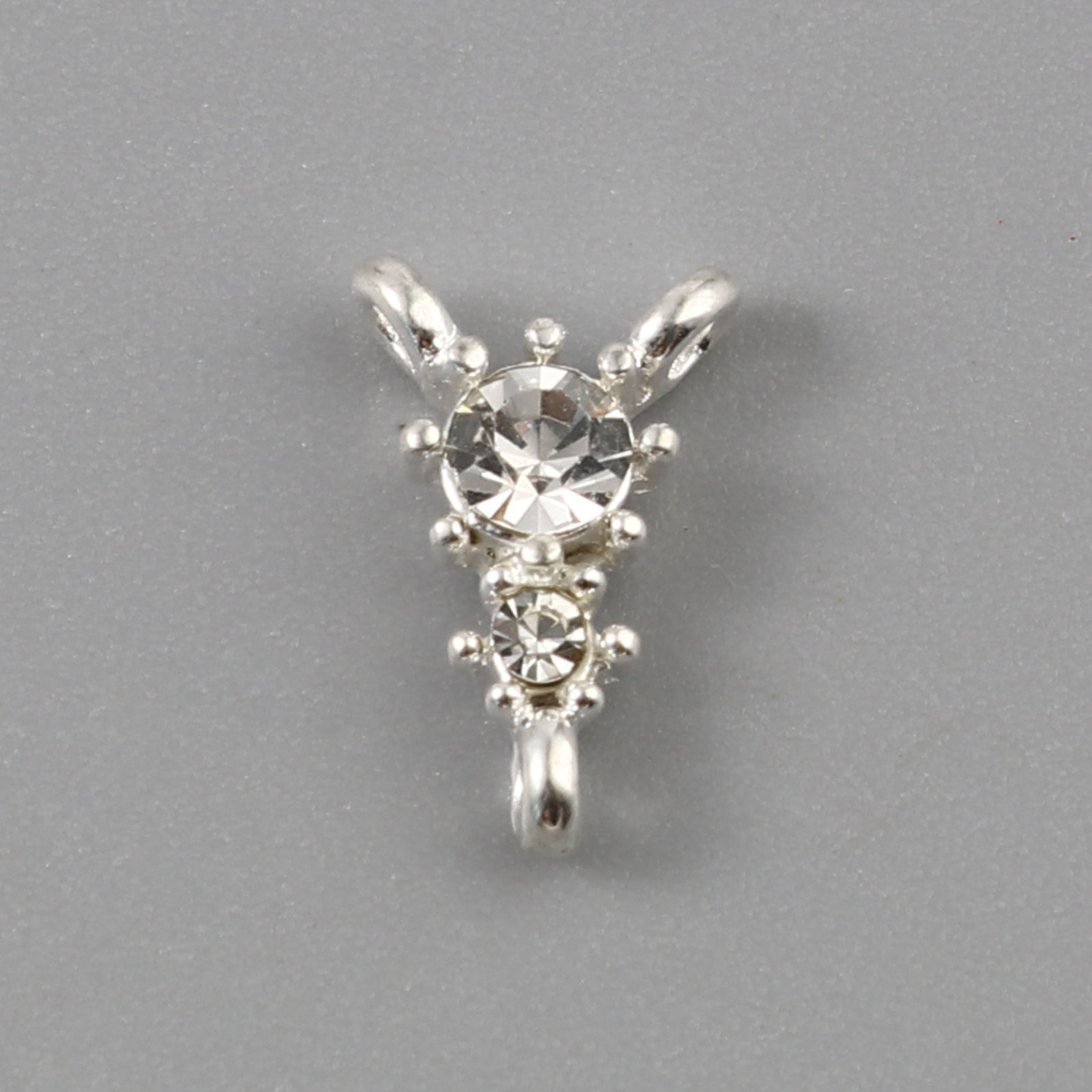 Picture of Zinc Based Alloy Connectors Triangle Silver Plated Clear Rhinestone 13mm x 9mm, 10 PCs