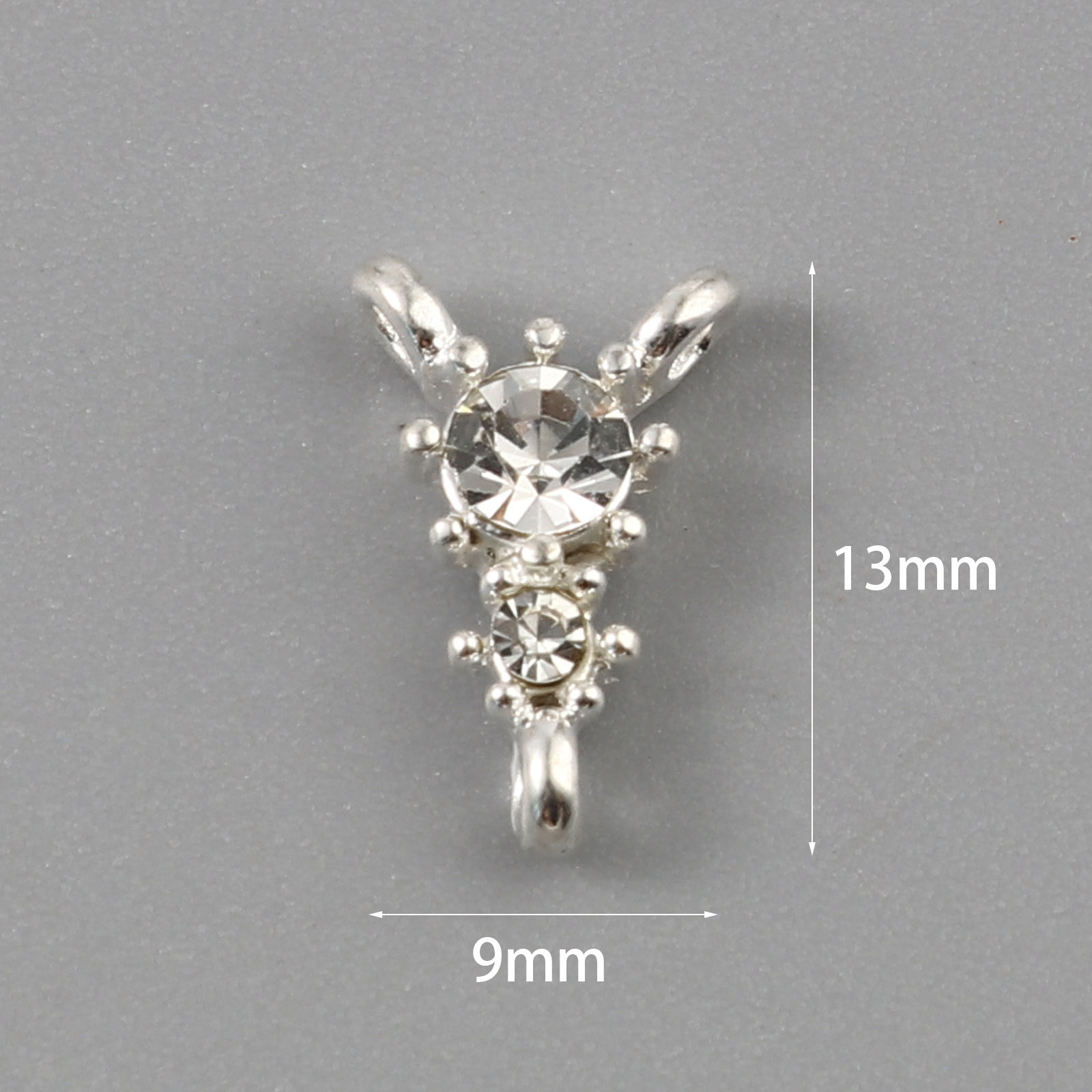 Picture of Zinc Based Alloy Connectors Triangle Silver Plated Clear Rhinestone 13mm x 9mm, 10 PCs