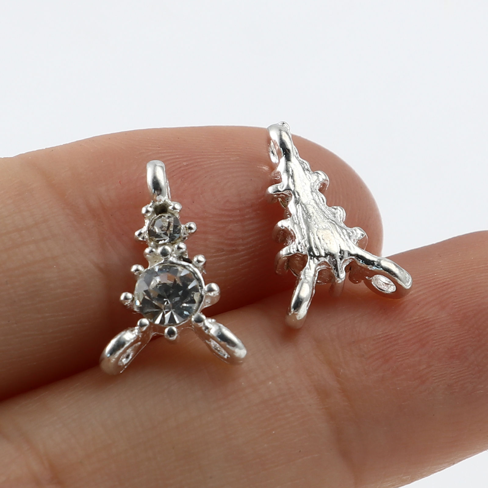 Picture of Zinc Based Alloy Connectors Triangle Silver Plated Clear Rhinestone 13mm x 9mm, 10 PCs