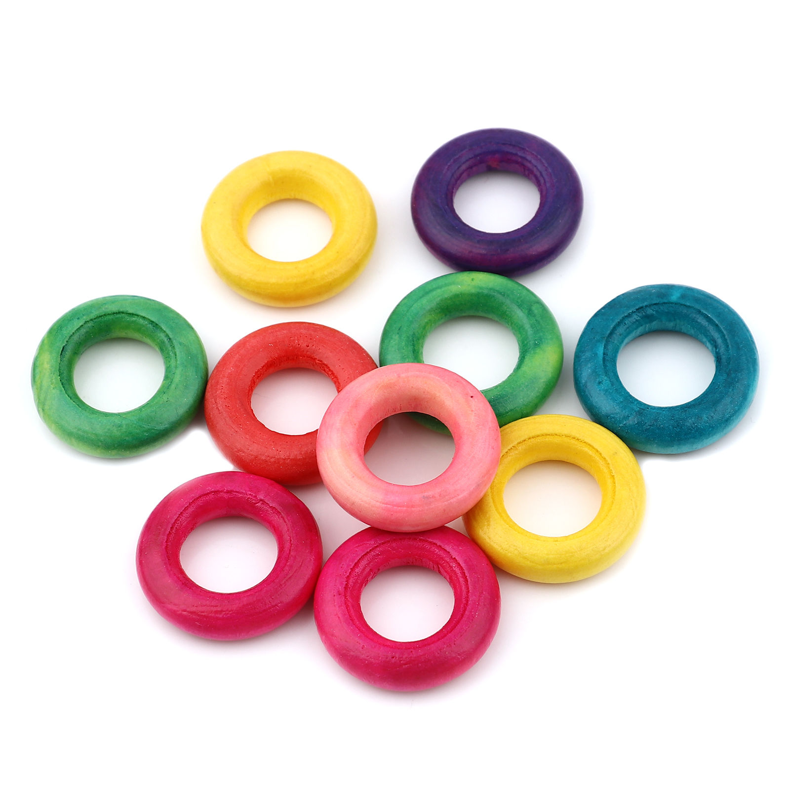 Picture of 50 PCs Natural Wood Connectors Charms Pendants At Random Mixed Color Circle Ring 24mm Dia.