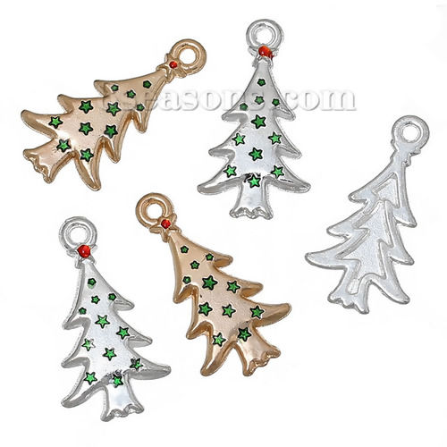 Image de Pendentifs en Alliage de Zinc Pin de Noël  Couleur au Hasard Etoiles  Email 26mm x 14mm, 10 Pcs