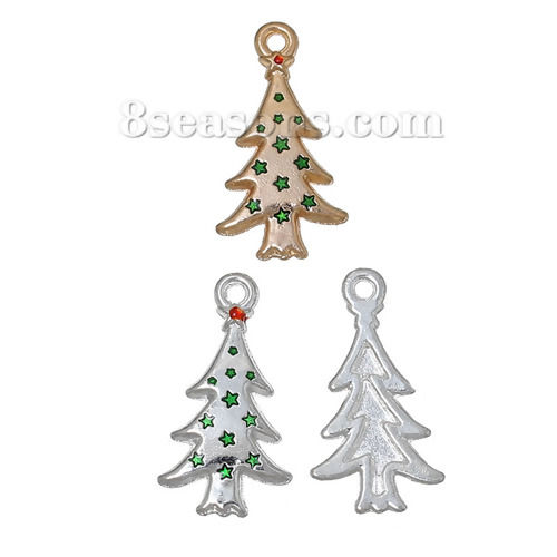 Image de Pendentifs en Alliage de Zinc Pin de Noël  Couleur au Hasard Etoiles  Email 26mm x 14mm, 10 Pcs