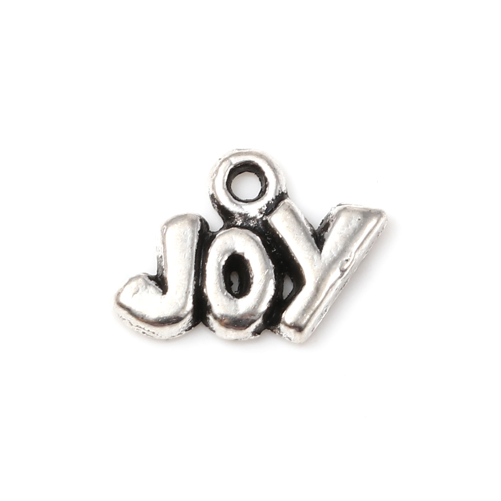 Picture of Zinc Based Alloy Charms Antique Silver Color Message " JOY " 12mm x 9mm, 100 PCs