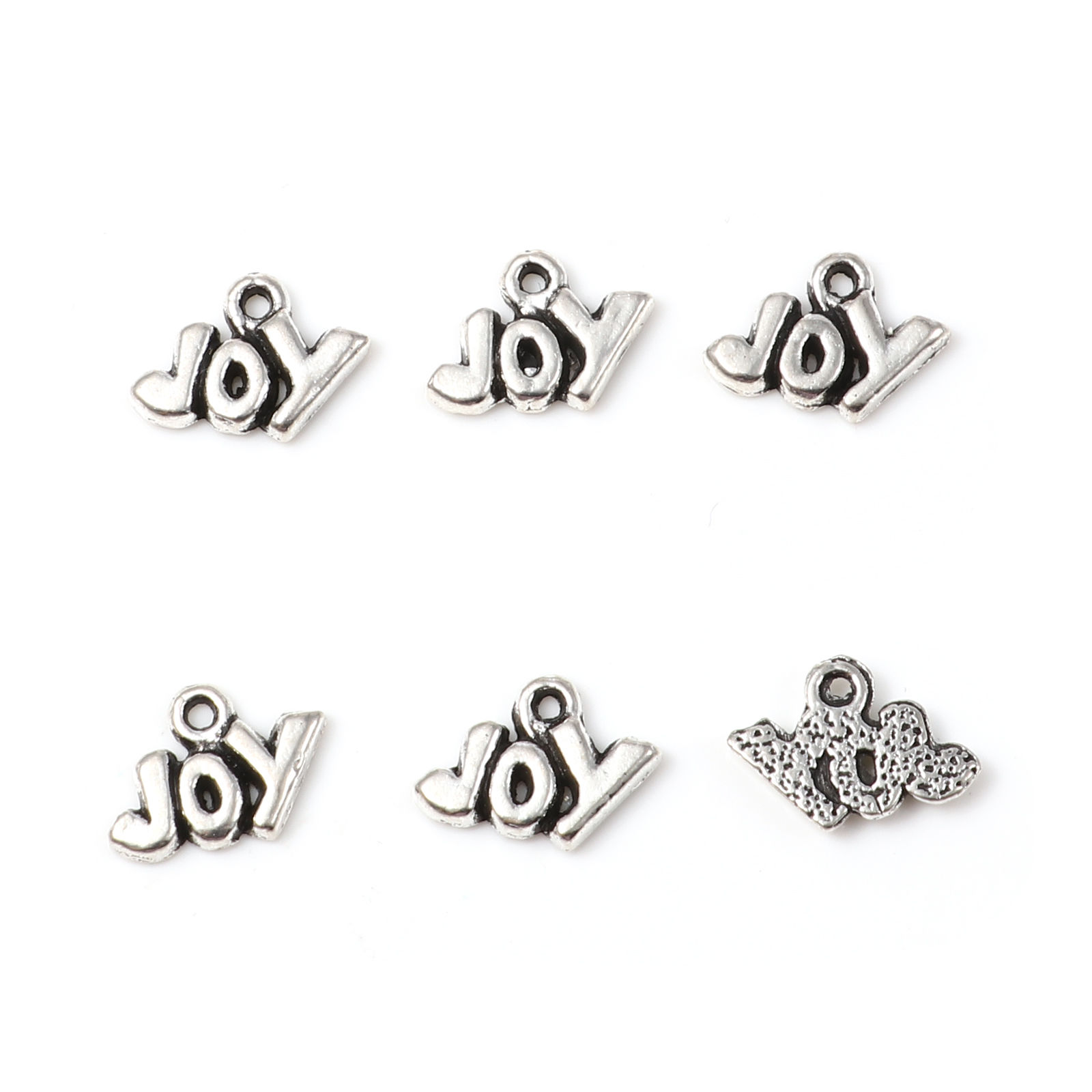 Picture of Zinc Based Alloy Charms Antique Silver Color Message " JOY " 12mm x 9mm, 100 PCs