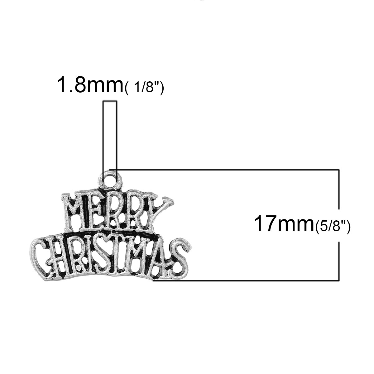 Picture of Zinc Metal Alloy Charms Message " Merry Christmas " Antique Silver Color 25mm(1") x 17mm( 5/8"), 10 PCs