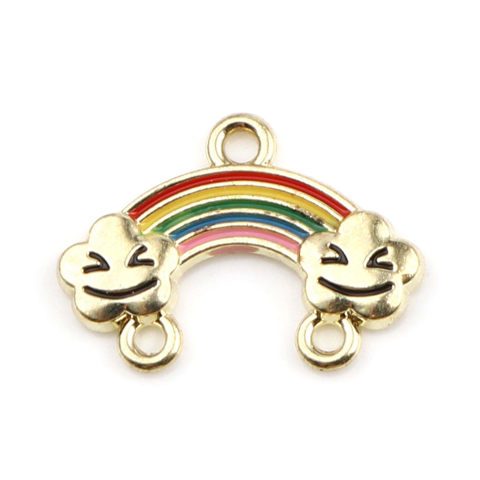 Bild von Zinklegierung Wetter Kollektion Verbinder Regenbogen Vergoldet Bunt mit Wolke Muster Emaille, 21mm x 15mm, 5 Stück