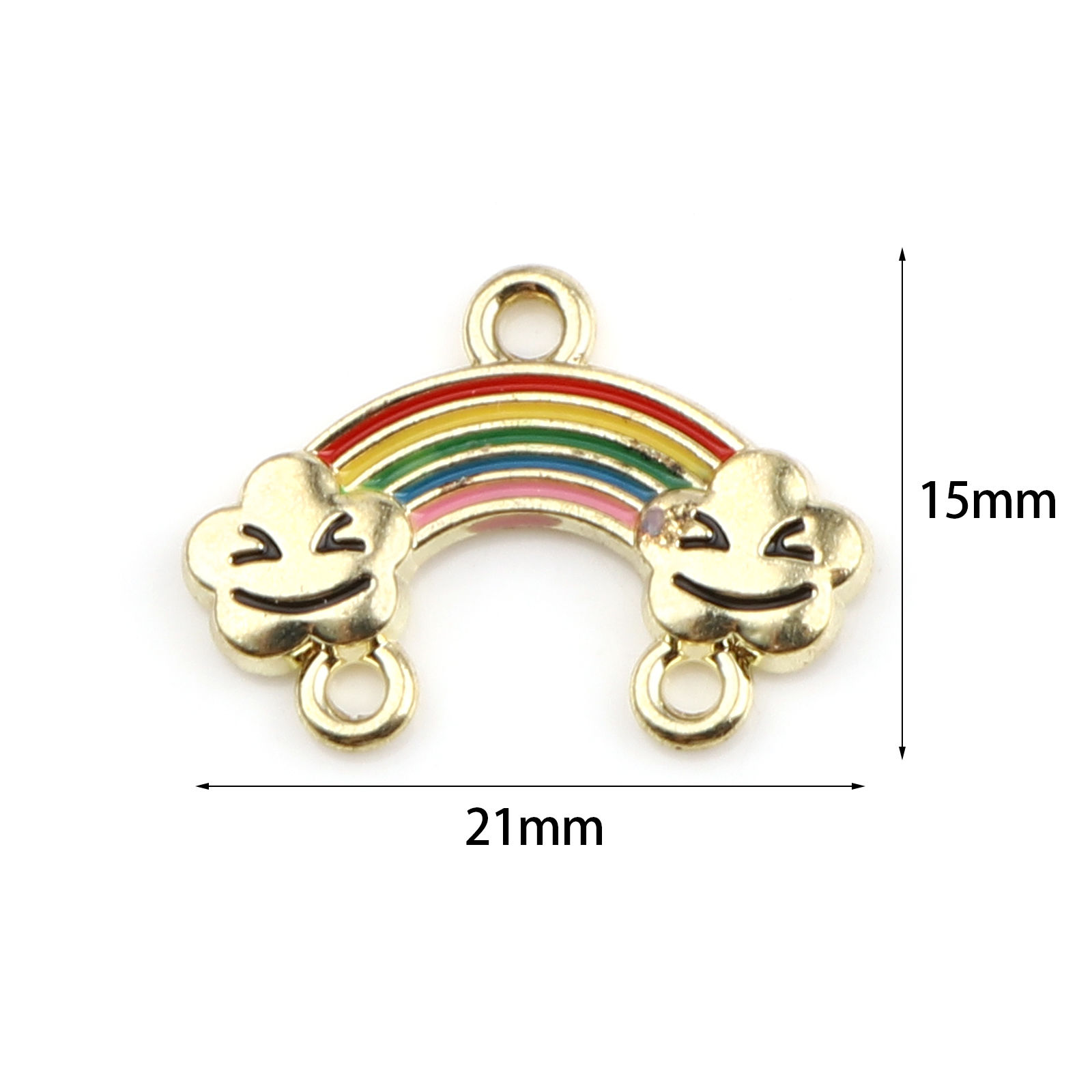 Bild von Zinklegierung Wetter Kollektion Verbinder Regenbogen Vergoldet Bunt mit Wolke Muster Emaille, 21mm x 15mm, 5 Stück