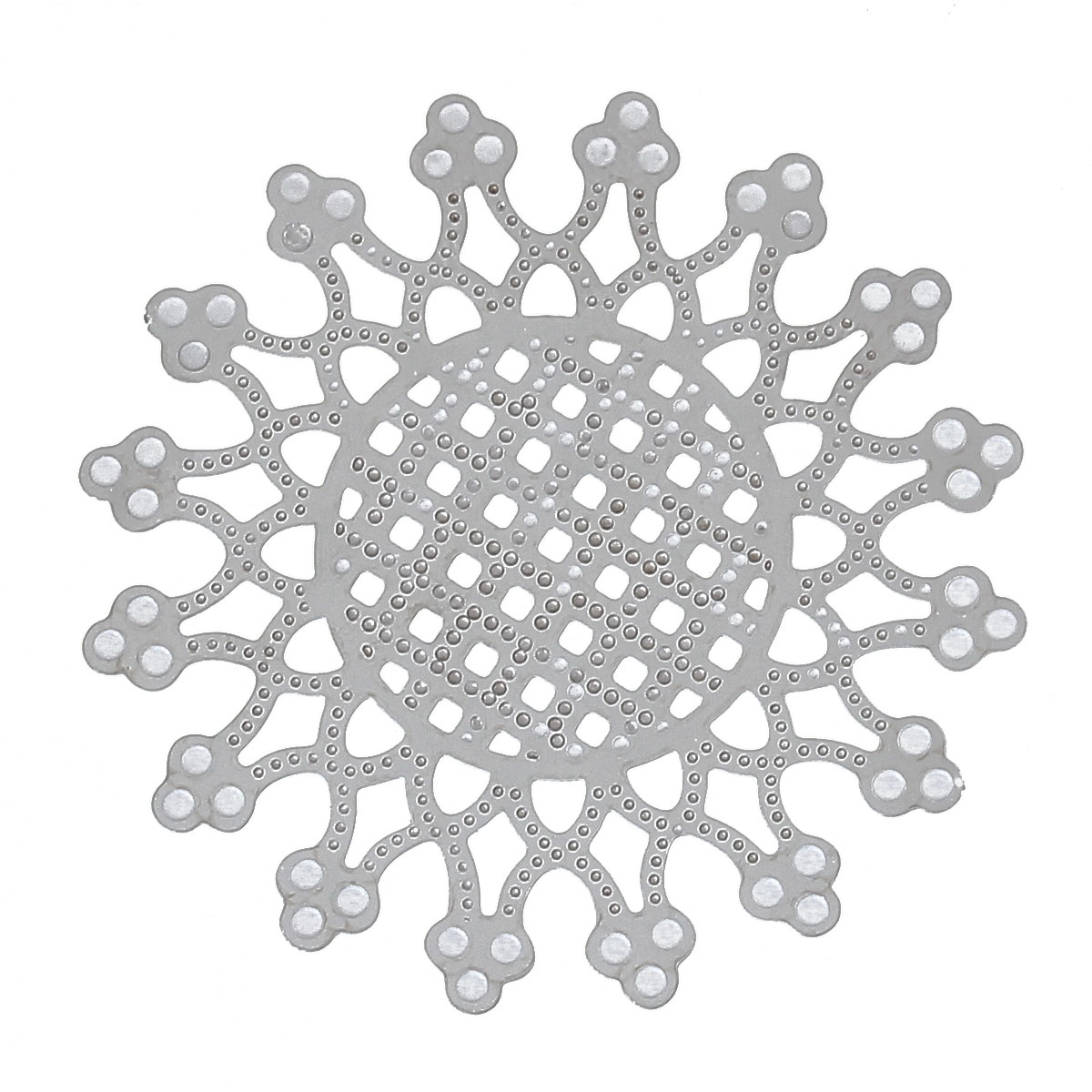 Picture of 304 Stainless Steel Filigree Stamping Embellishments Findings, Flower Silver Tone, Flower Hollow Carved 4cm(1 5/8") x 4cm(1 5/8"), 10 PCs