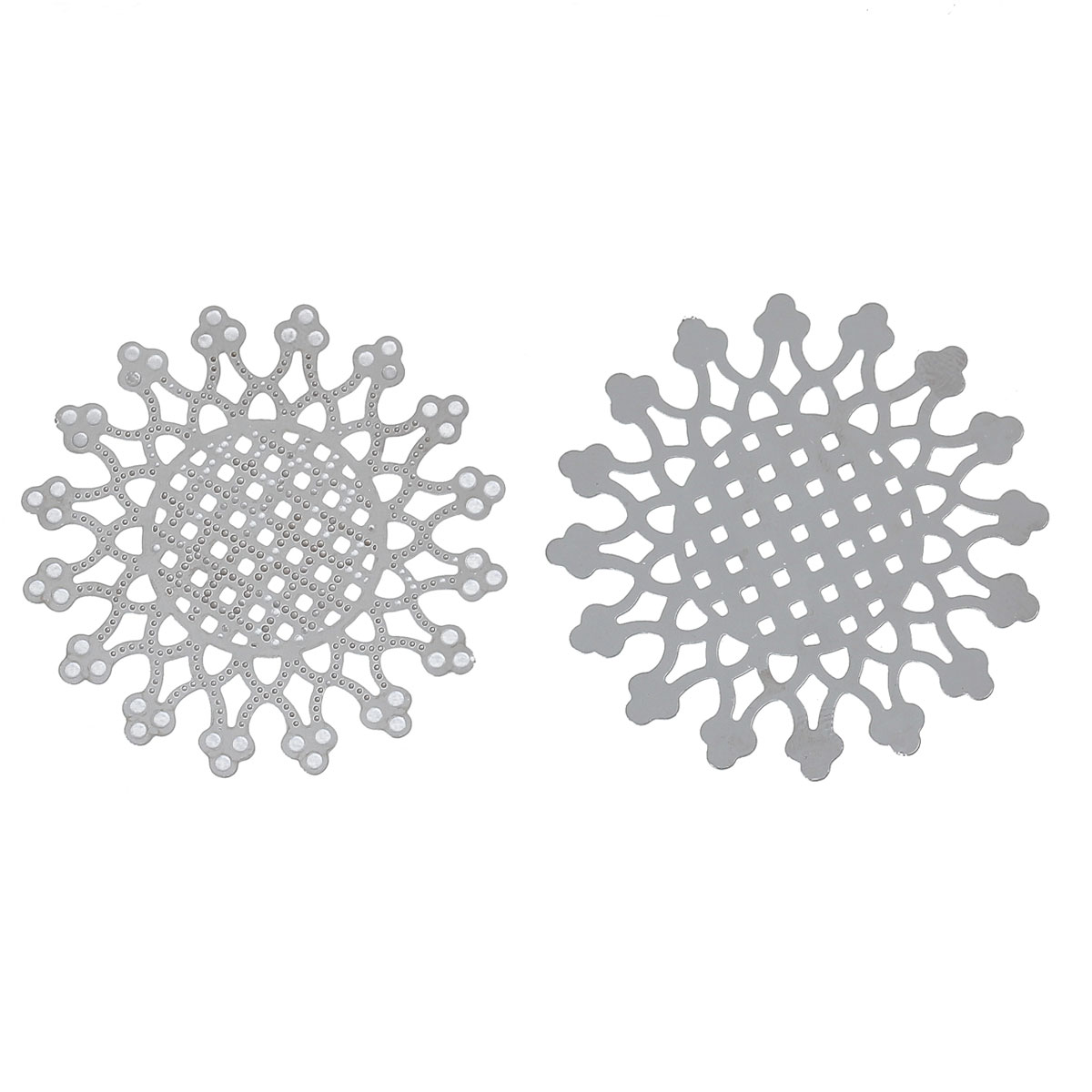 Picture of 304 Stainless Steel Filigree Stamping Embellishments Findings, Flower Silver Tone, Flower Hollow Carved 4cm(1 5/8") x 4cm(1 5/8"), 10 PCs