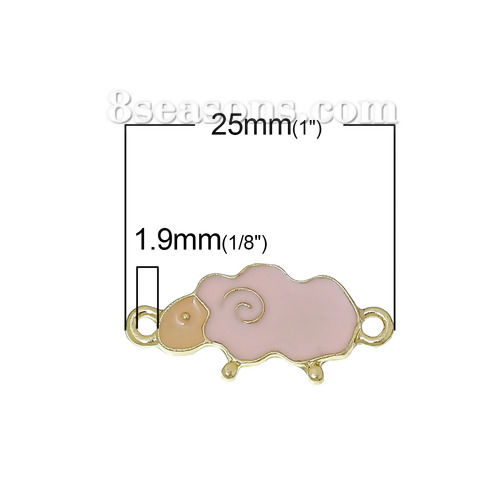 Picture of Zinc Based Alloy Easter Connectors Findings Sheep Animal Light Golden Pink Enamel 25mm(1") x 12mm(4/8"), 20 PCs