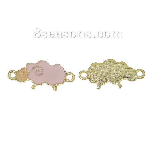 Picture of Zinc Based Alloy Easter Connectors Findings Sheep Animal Light Golden Pink Enamel 25mm(1") x 12mm(4/8"), 20 PCs