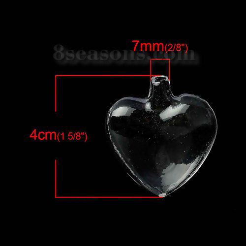 Picture of Transparent Glass Mini Message Wish Bottle Bubble Vial Heart Clear 4cm x3.6cm - 3.8cm x3.6cm, 5 PCs