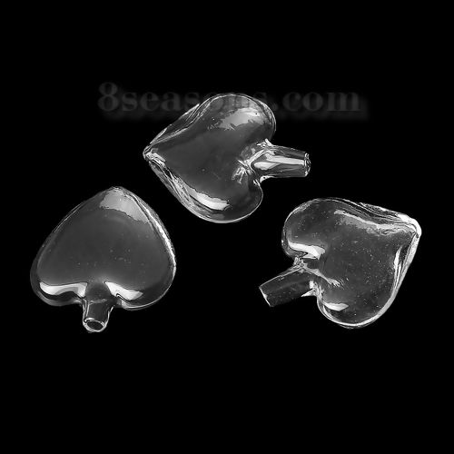 Picture of Transparent Glass Mini Message Wish Bottle Bubble Vial Heart Clear 4cm x3.6cm - 3.8cm x3.6cm, 5 PCs