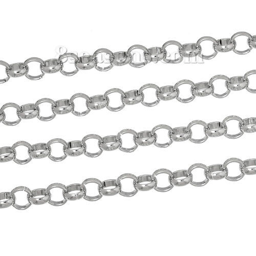 Picture of Iron Based Alloy Rolo Chain Findings Silver Tone 8mm(3/8") Dia, 2 M