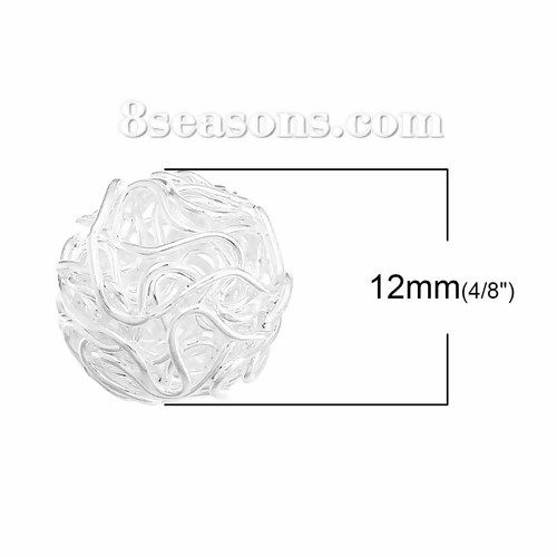 Picture of Twist Wire Ball Beads Silver Plated Hollow About 12mm Dia, 20 PCs