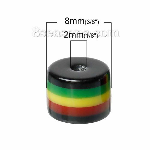 Picture of 100 PCs Resin Spacer Beads For DIY Jewelry Making Cylinder Multicolor Stripe Pattern About 8mm x 8mm, Hole: Approx 2mm