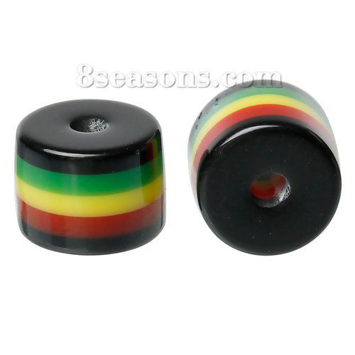 Picture of 100 PCs Resin Spacer Beads For DIY Jewelry Making Cylinder Multicolor Stripe Pattern About 8mm x 8mm, Hole: Approx 2mm