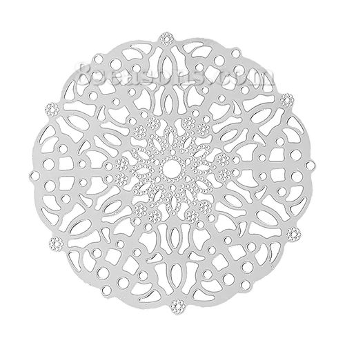 Picture of 304 Stainless Steel Filigree Stamping Embellishments Findings, Flower Silver Tone, Hollow Carved 50mm(2") x 50mm(2"), 10 PCs