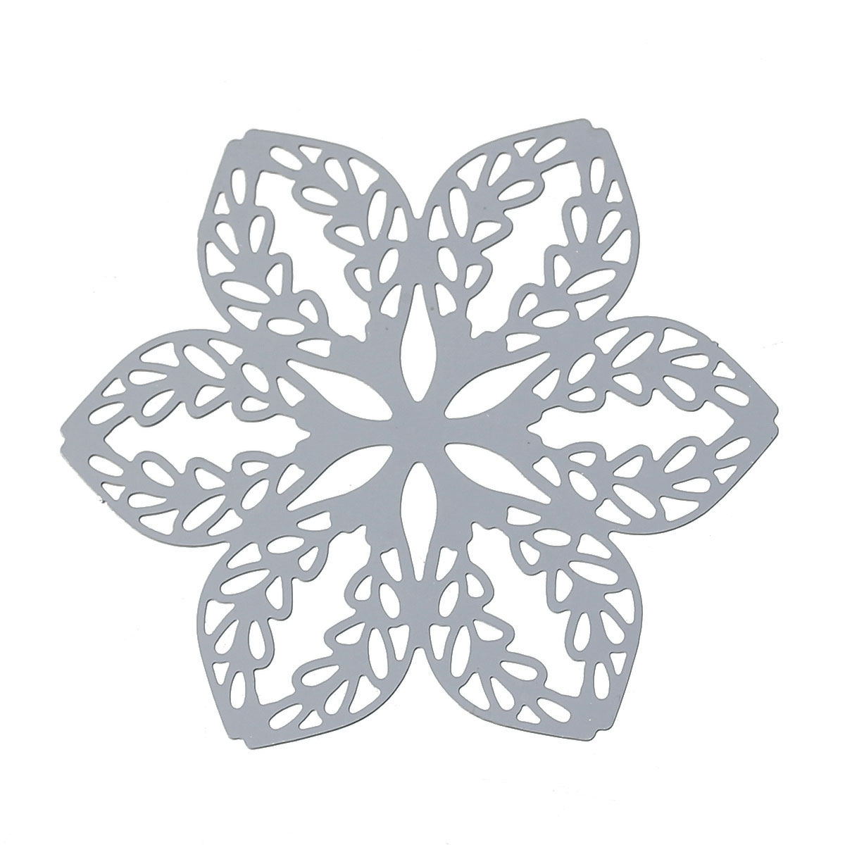 Picture of 304 Stainless Steel Filigree Stamping Embellishments Findings, Flower Silver Tone, Hollow Carved 43mm(1 6/8") x 38mm(1 4/8"), 10 PCs