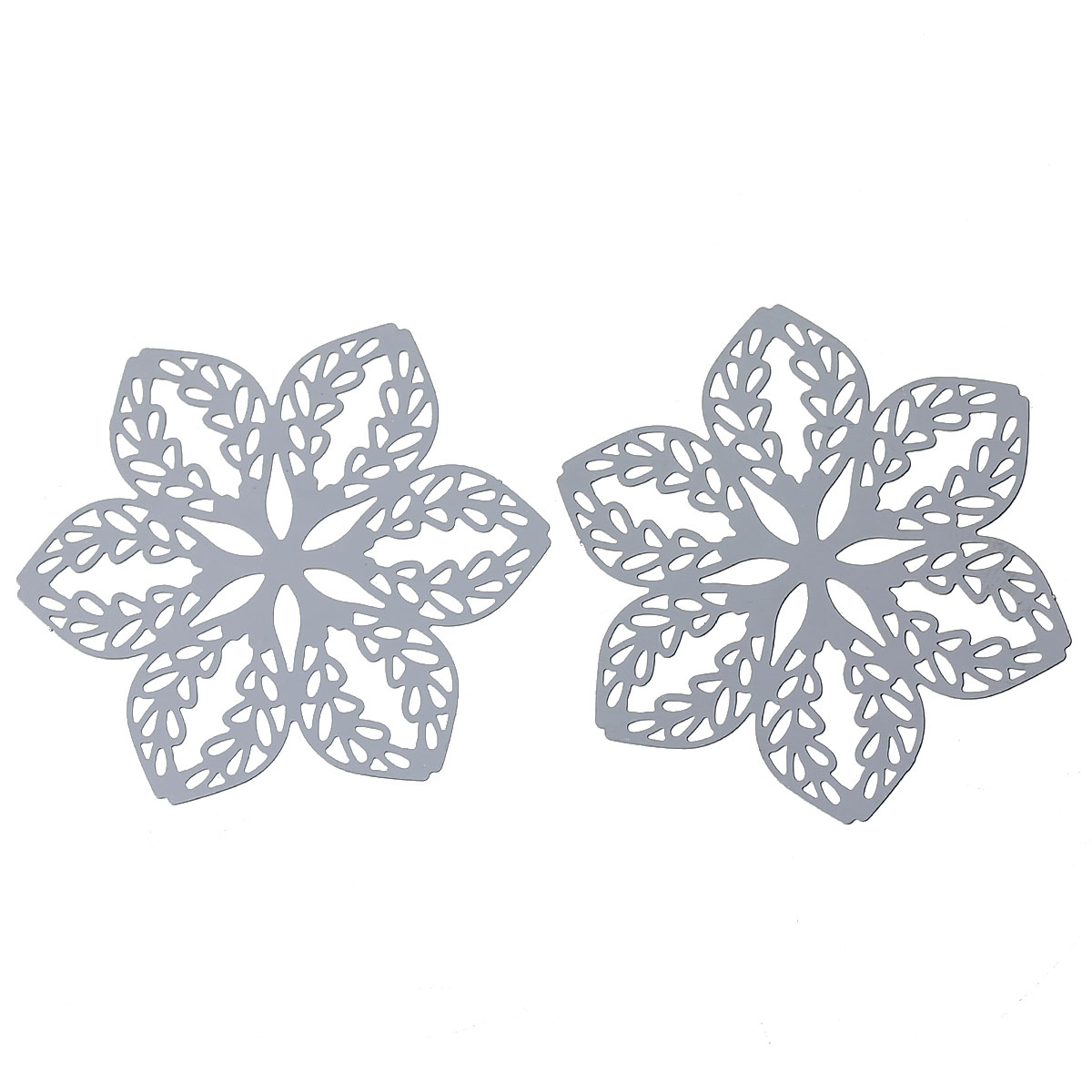 Picture of 304 Stainless Steel Filigree Stamping Embellishments Findings, Flower Silver Tone, Hollow Carved 43mm(1 6/8") x 38mm(1 4/8"), 10 PCs