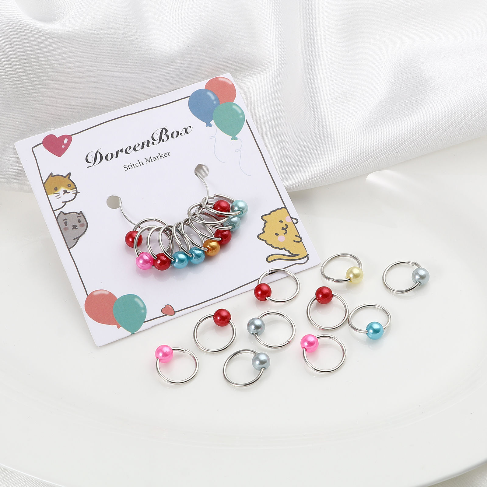 Picture of (doreenbox)Zinc Based Alloy Knitting Stitch Markers Circle Ring At Random Mixed Pearlized 16mm x 14mm, 1 Set ( 10 PCs/Set)
