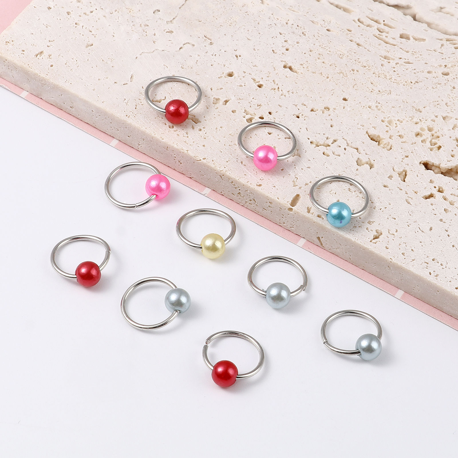 Picture of (doreenbox)Zinc Based Alloy Knitting Stitch Markers Circle Ring At Random Mixed Pearlized 16mm x 14mm, 1 Set ( 10 PCs/Set)