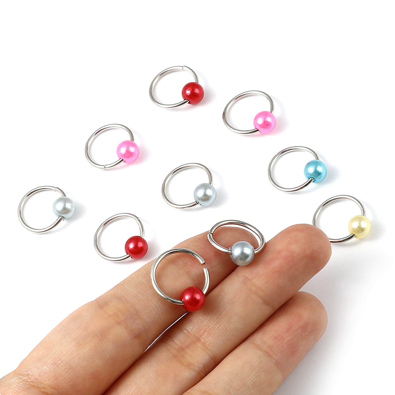 Picture of (doreenbox)Zinc Based Alloy Knitting Stitch Markers Circle Ring At Random Mixed Pearlized 16mm x 14mm, 1 Set ( 10 PCs/Set)