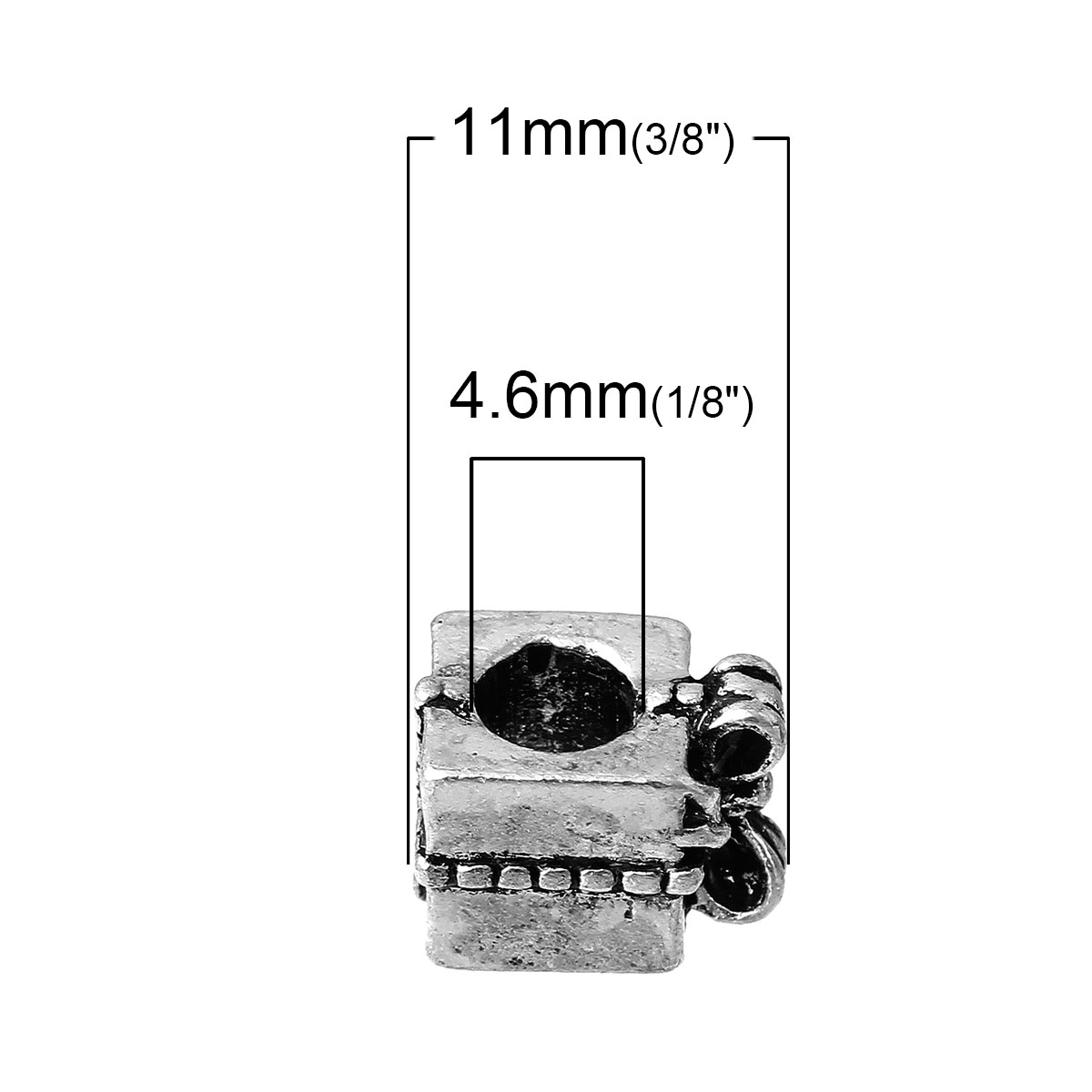 Picture of Zinc Metal Alloy European Style Large Hole Charm Beads Christmas Gift Box Antique Silver Color Bowknot Pattern About 11mm x 8mm, Hole: Approx 4.6mm, 10 PCs