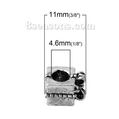 Picture of Zinc Metal Alloy European Style Large Hole Charm Beads Christmas Gift Box Antique Silver Color Bowknot Pattern About 11mm x 8mm, Hole: Approx 4.6mm, 10 PCs