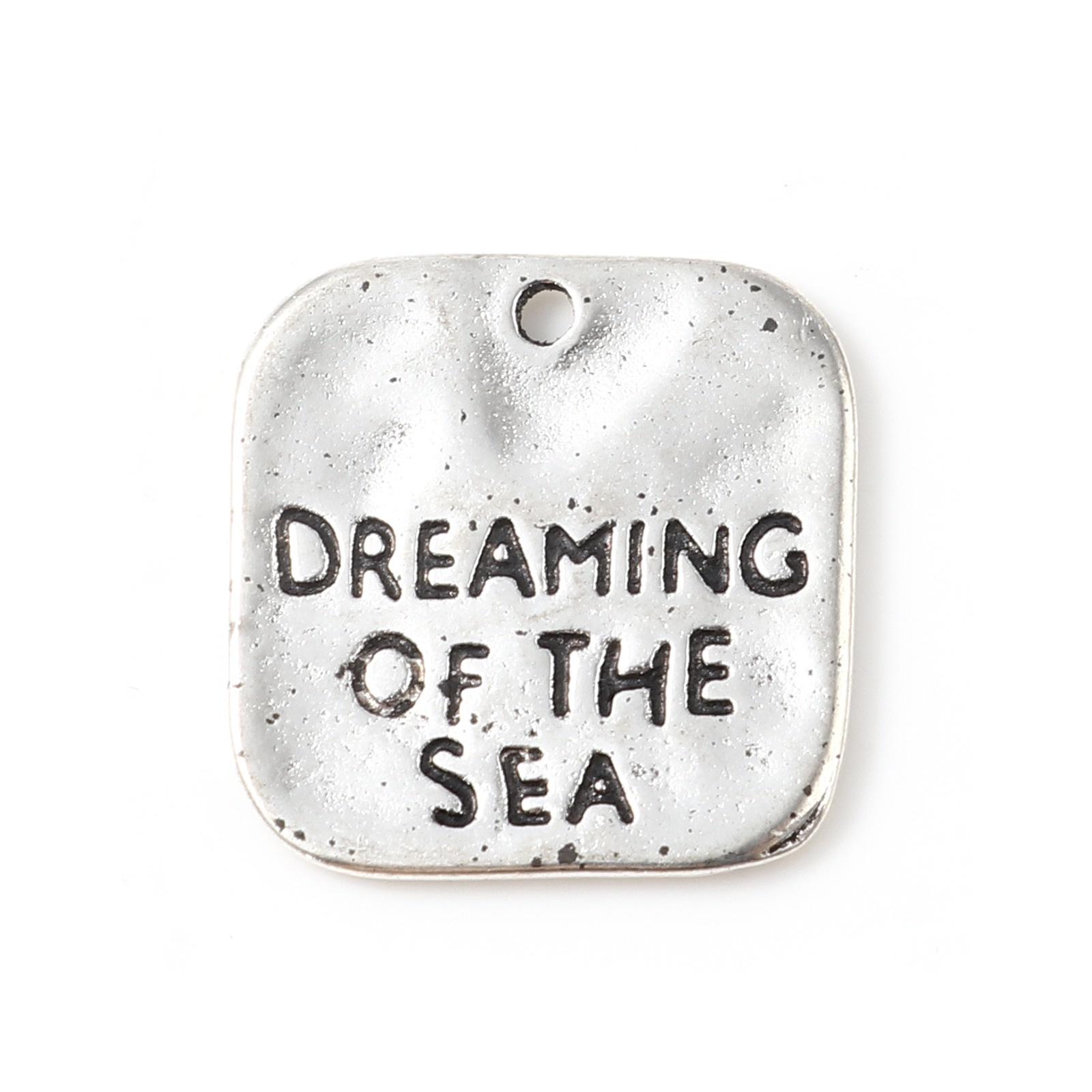Picture of Zinc Based Alloy Charms Square Antique Silver Color Message " DREAMING OF THE SEA " 19mm x 18mm, 20 PCs