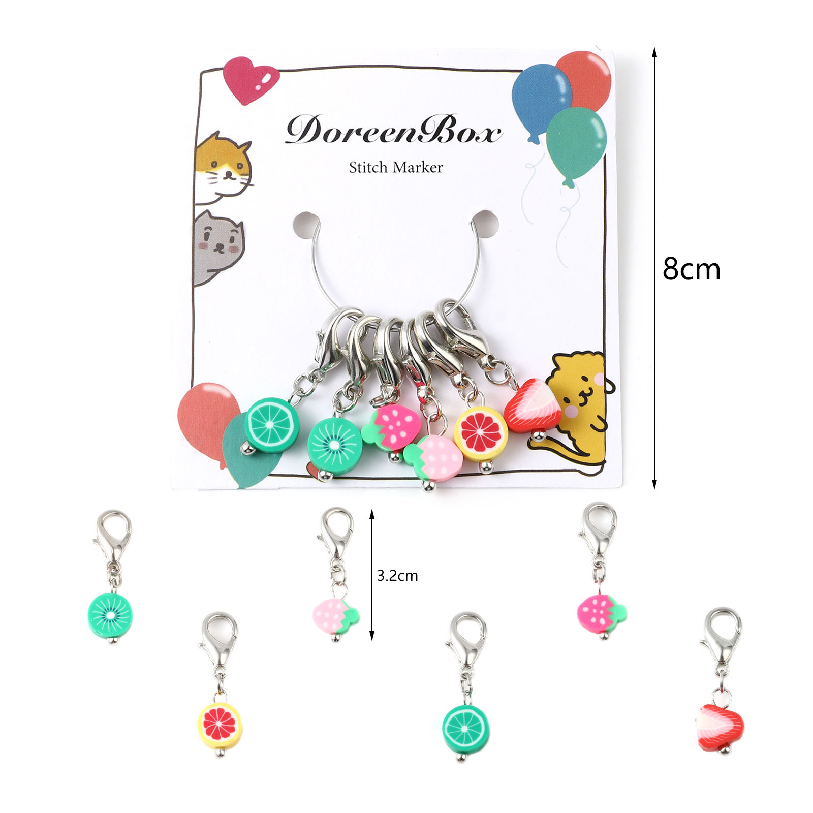 Imagen de Aleación de Zinc & Arcilla del Polímero Knitting Stitch Markers Fruta Al Azar 32mm, 1 Juego ( 6Unidades/Juego)