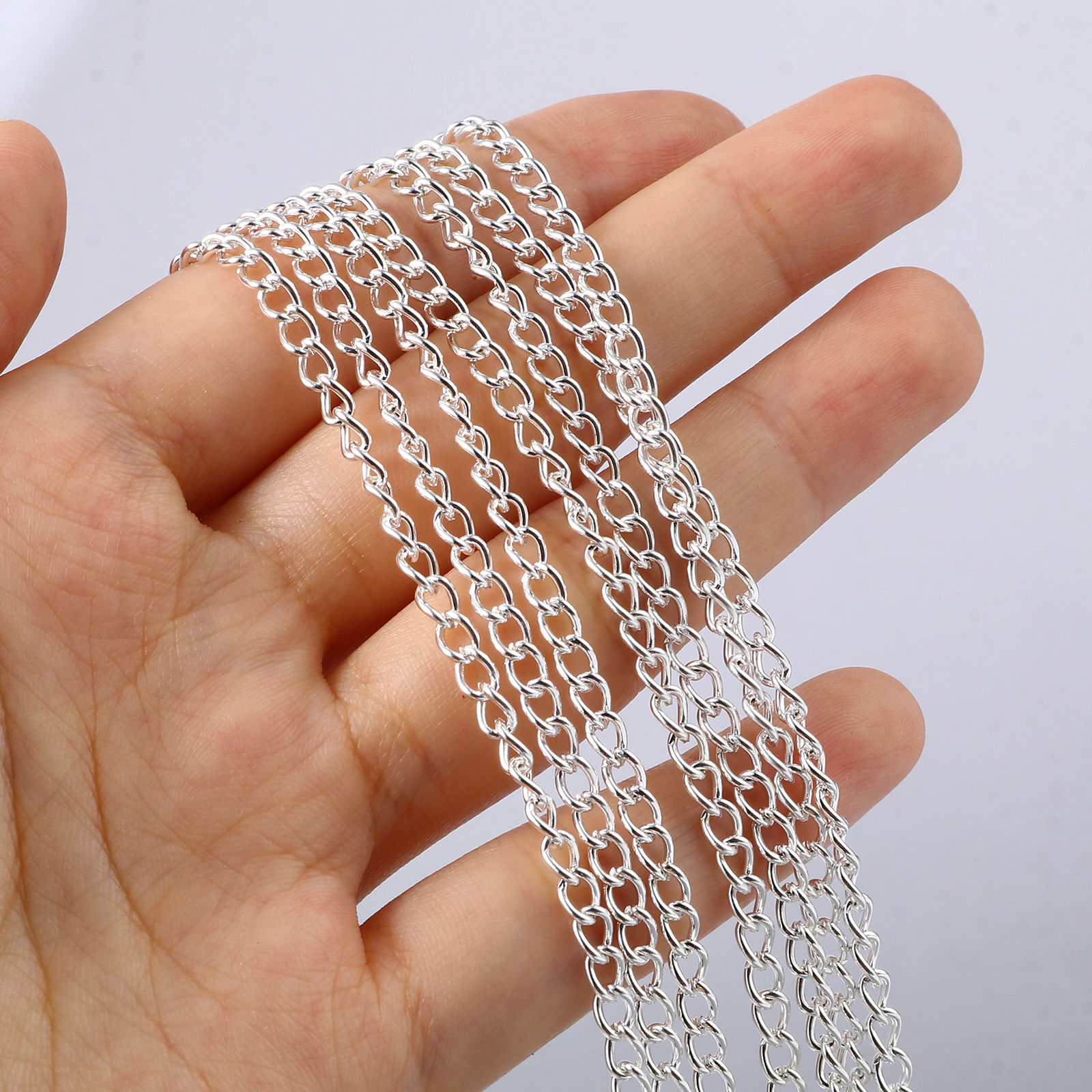 Bild von Messing + Legierung Panzerkette Kette Versilbert 5x3mm, 10 Meter