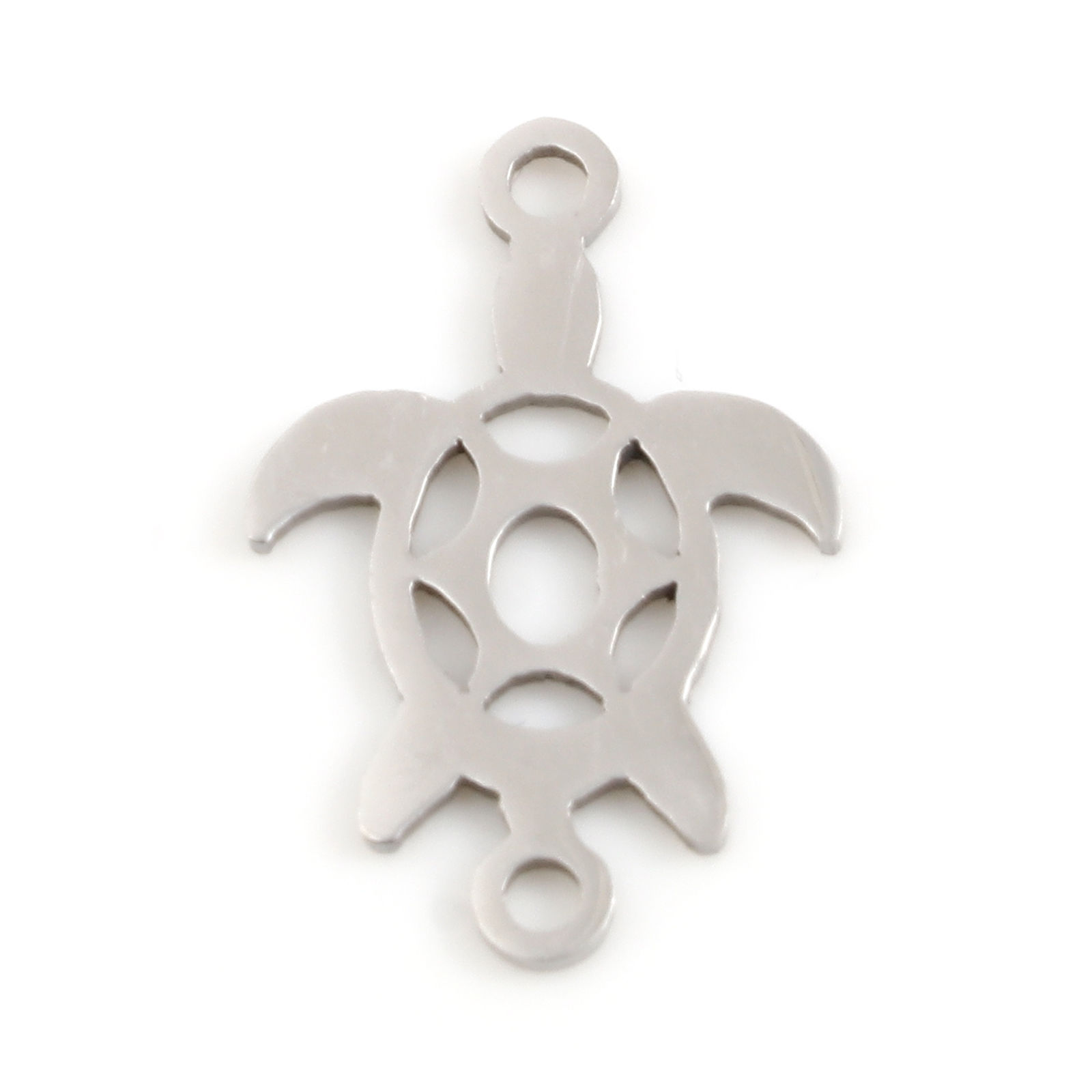 Imagen de Acero Inoxidable Joyería del océano Conectores Tortuga Marina Tono de Plata 18mm x 12mm, 5 Unidades
