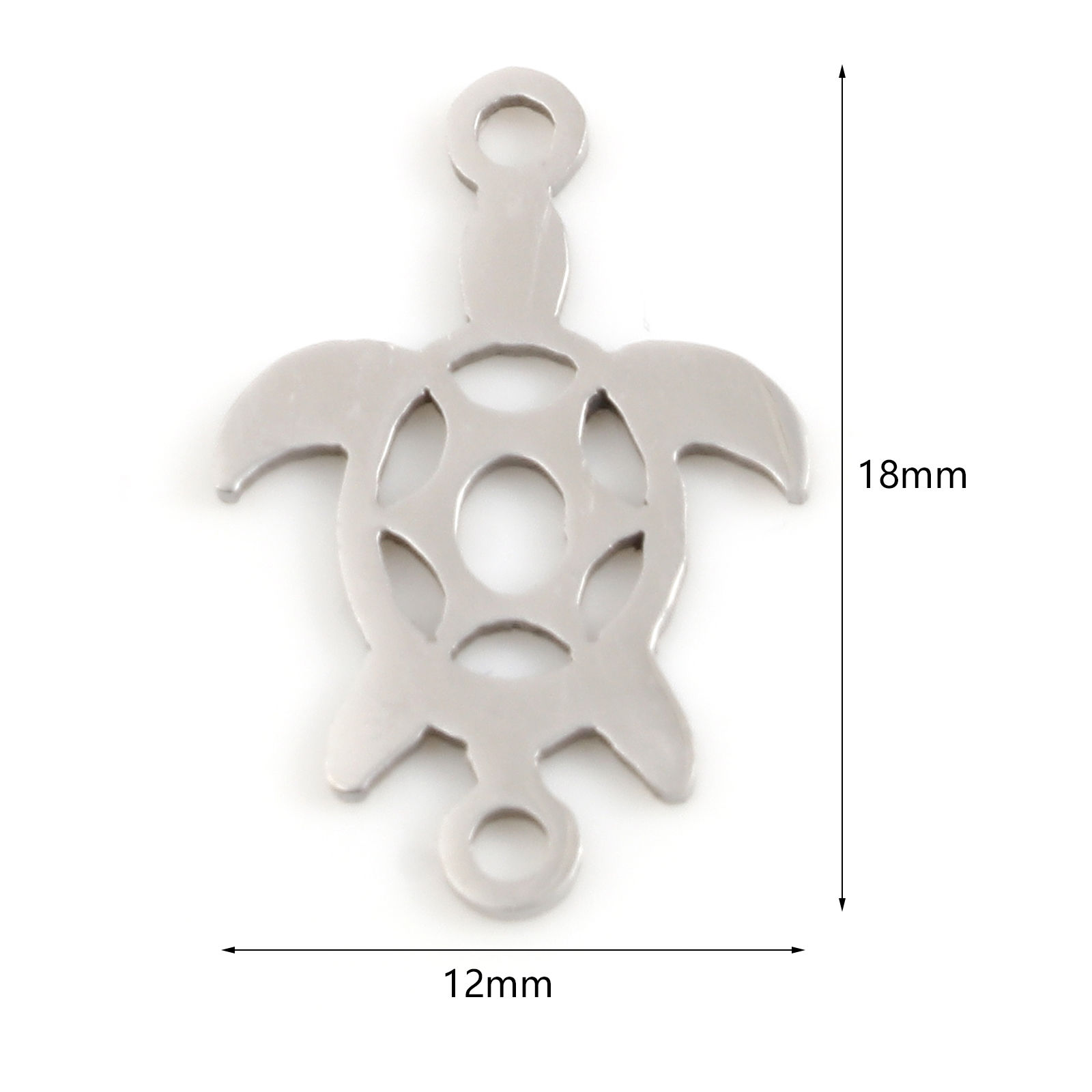 Imagen de Acero Inoxidable Joyería del océano Conectores Tortuga Marina Tono de Plata 18mm x 12mm, 5 Unidades