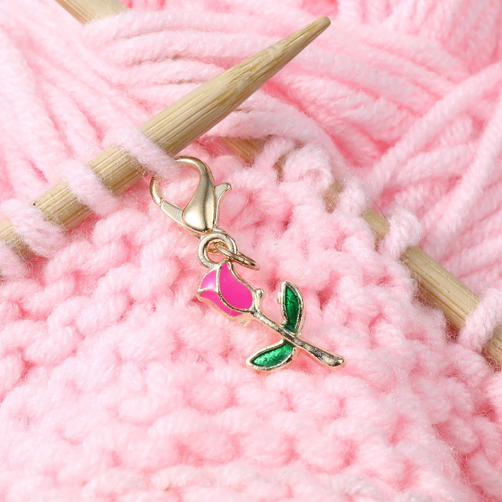 Picture of Doreenbox Zinc Based Alloy Knitting Stitch Markers Gold Plated Multicolor Rose Flower Enamel 3.2cm x 0.9cm, 1 Set ( 4 PCs/Set)