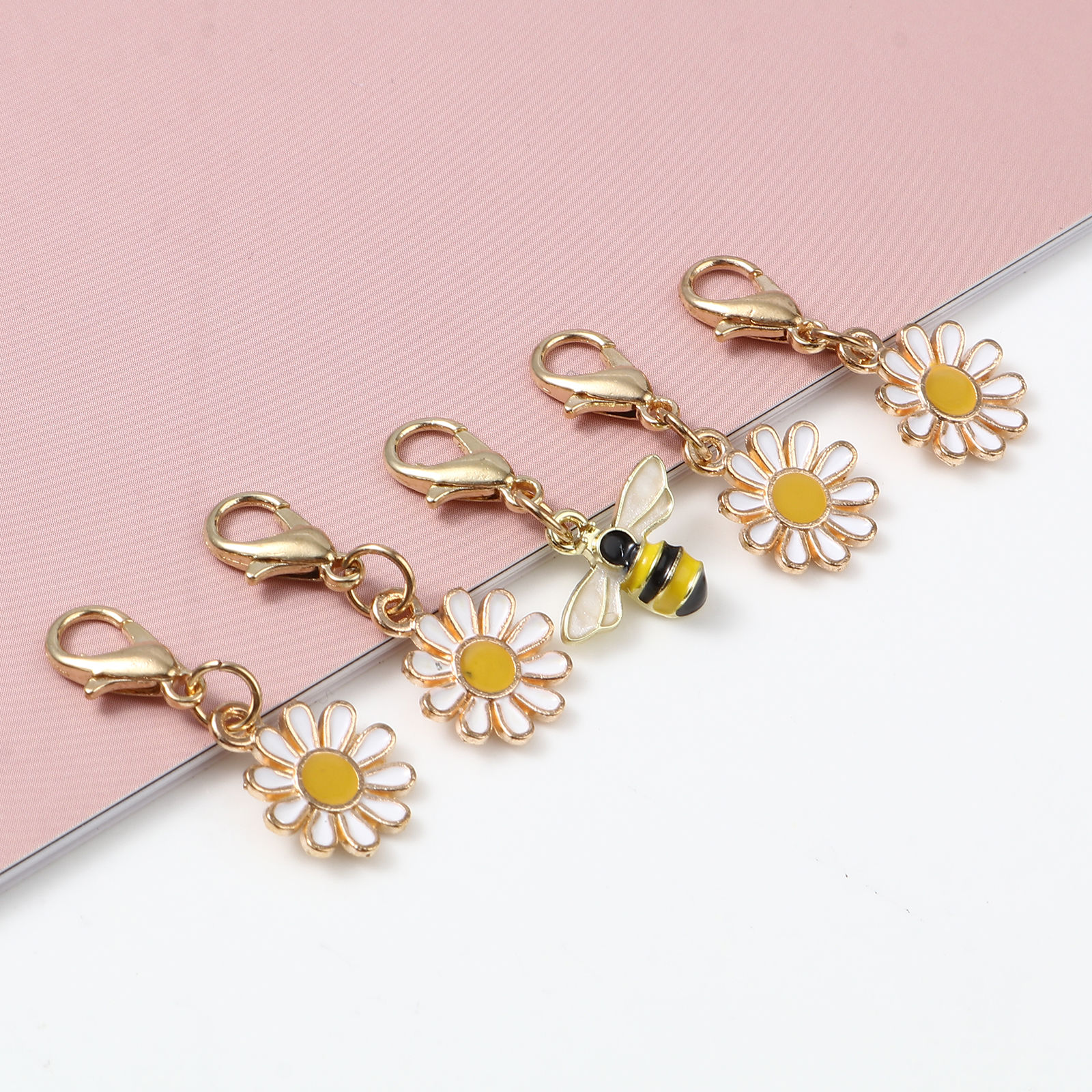 Image de Marqueur de Maille Insecte en Alliage de Zinc Doré Multicolore Abeille Émail 28mm x 11mm, 1 Kit ( 5PCs/Kit)