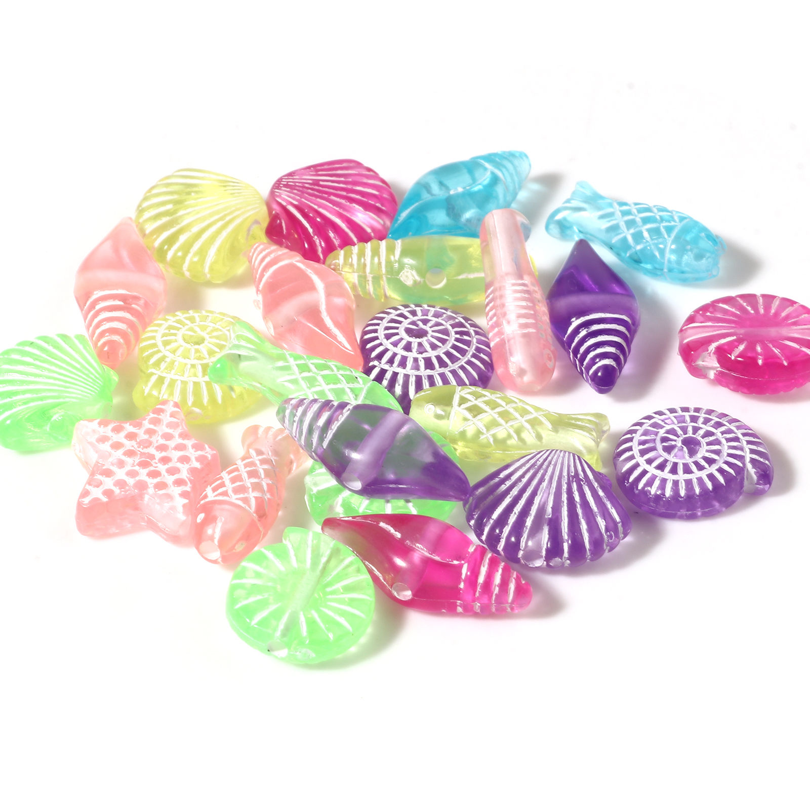Picture of Acrylic Ocean Jewelry Beads Conch/ Sea Snail At Random Color Mixed Starfish Pattern About 17mm x 7mm - 12mm x 11mm, Hole: Approx 1.6mm, 300 PCs