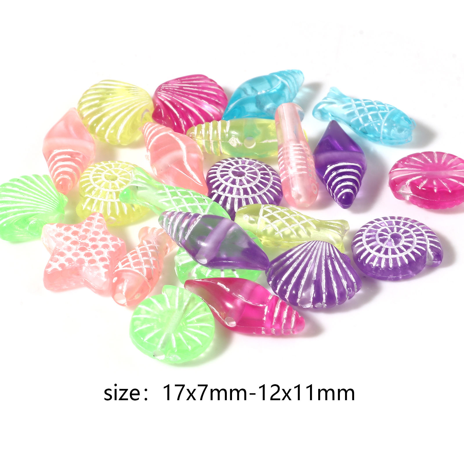 Picture of Acrylic Ocean Jewelry Beads Conch/ Sea Snail At Random Color Mixed Starfish Pattern About 17mm x 7mm - 12mm x 11mm, Hole: Approx 1.6mm, 300 PCs