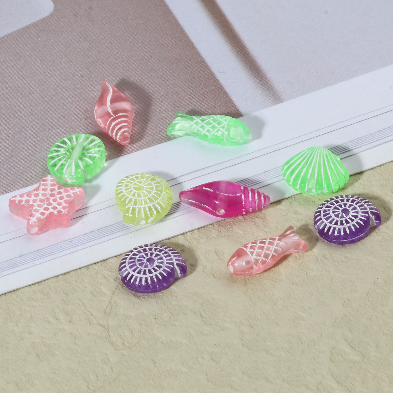 Picture of Acrylic Ocean Jewelry Beads Conch/ Sea Snail At Random Color Mixed Starfish Pattern About 17mm x 7mm - 12mm x 11mm, Hole: Approx 1.6mm, 300 PCs