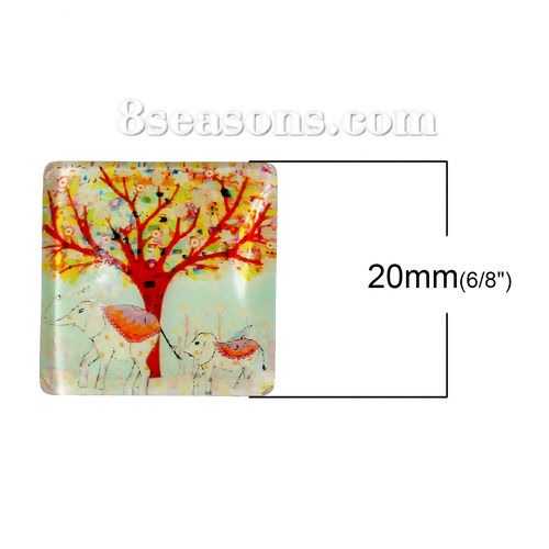 Bild von Glas Dom Cabochons Leuchten im Dunkel Quadrat Platt Bunt Elefant Muster 20mm x 20mm, 10 Stücke