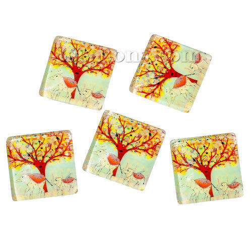 Bild von Glas Dom Cabochons Leuchten im Dunkel Quadrat Platt Bunt Elefant Muster 20mm x 20mm, 10 Stücke