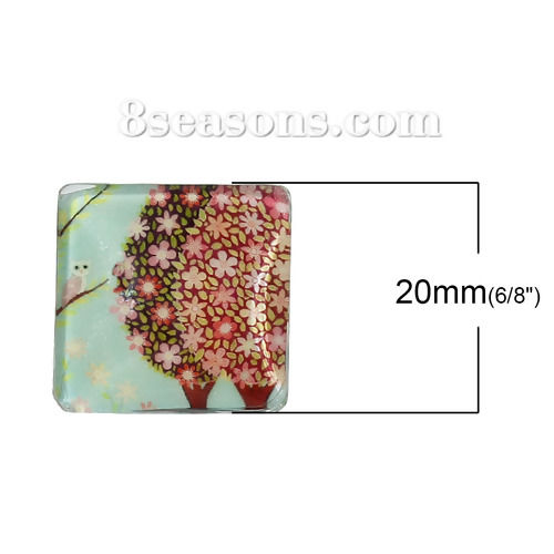 Bild von Glas Dom Cabochons Leuchten im Dunkel Quadrat Platt Bunt Eule Muster 20mm x 20mm, 10 Stücke
