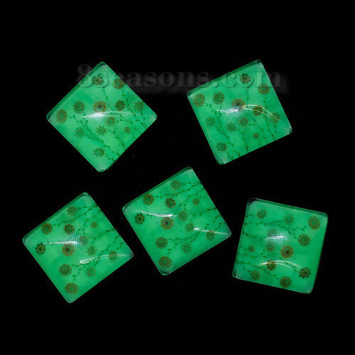 Bild von Glas Dom Cabochons Leuchten im Dunkel Quadrat Platt Bunt Blume Blätter Muster 20mm x 20mm, 10 Stücke