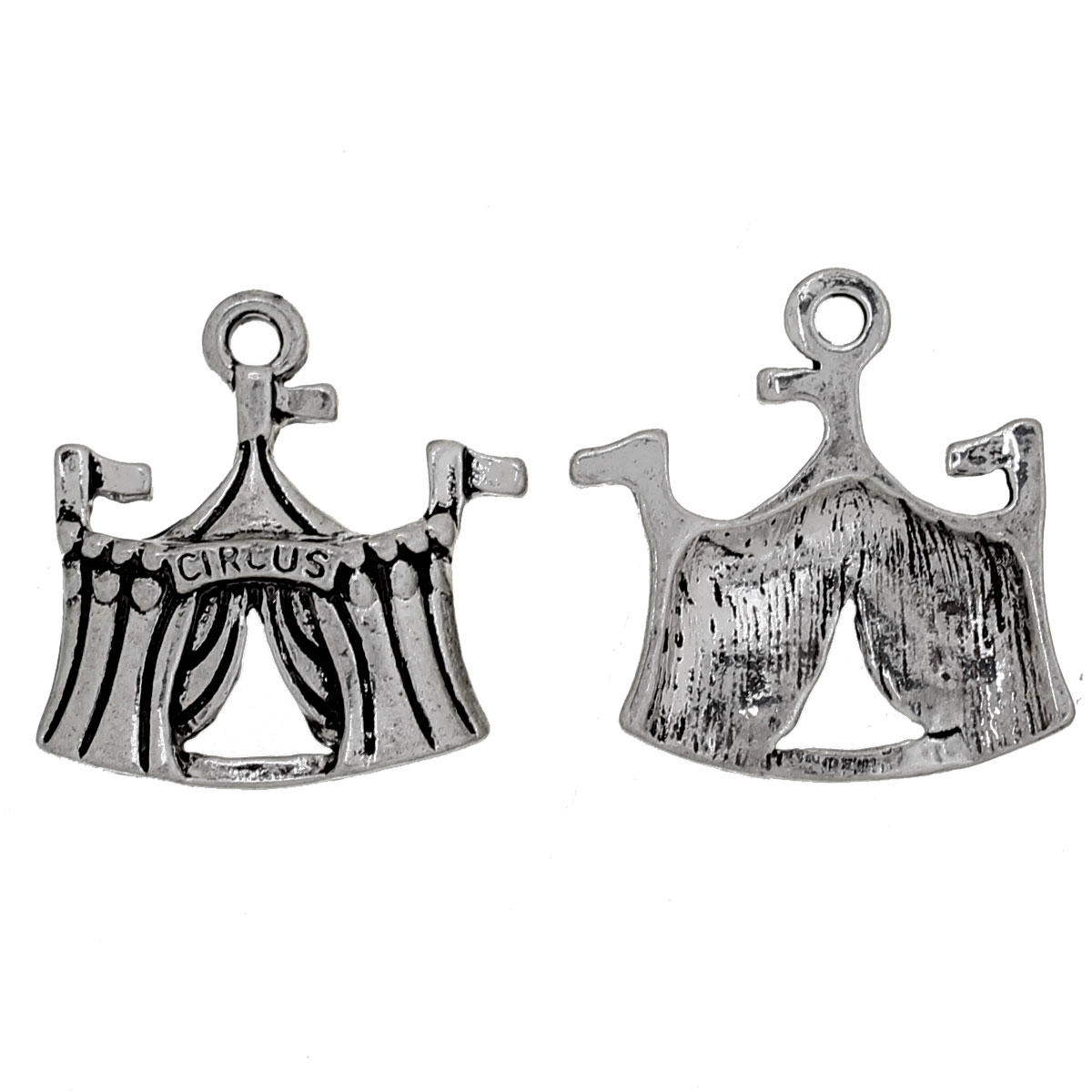 Picture of Zinc Metal Alloy Charms Circus Tent Antique Silver Color Message " CIRCUS " Carved 22mm( 7/8") x 21mm( 7/8"), 10 PCs