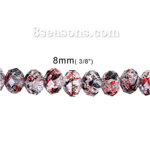Picture of Glass Loose Beads Round Black & Red Spot Pattern Crackle Faceted About 8mm Dia, Hole: Approx 1.5mm, 42.8cm long, 2 Strands (Approx 72 PCs/Strand)