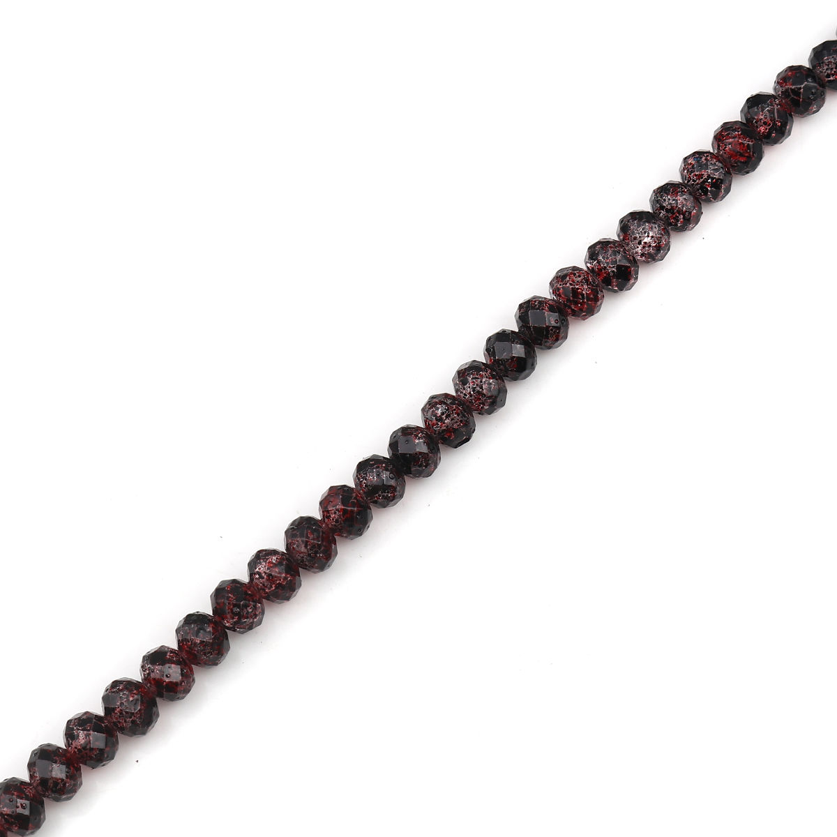 Picture of Glass Loose Beads Round Black & Red Spot Pattern Crackle Faceted About 8mm Dia, Hole: Approx 1.5mm, 42.8cm long, 2 Strands (Approx 72 PCs/Strand)