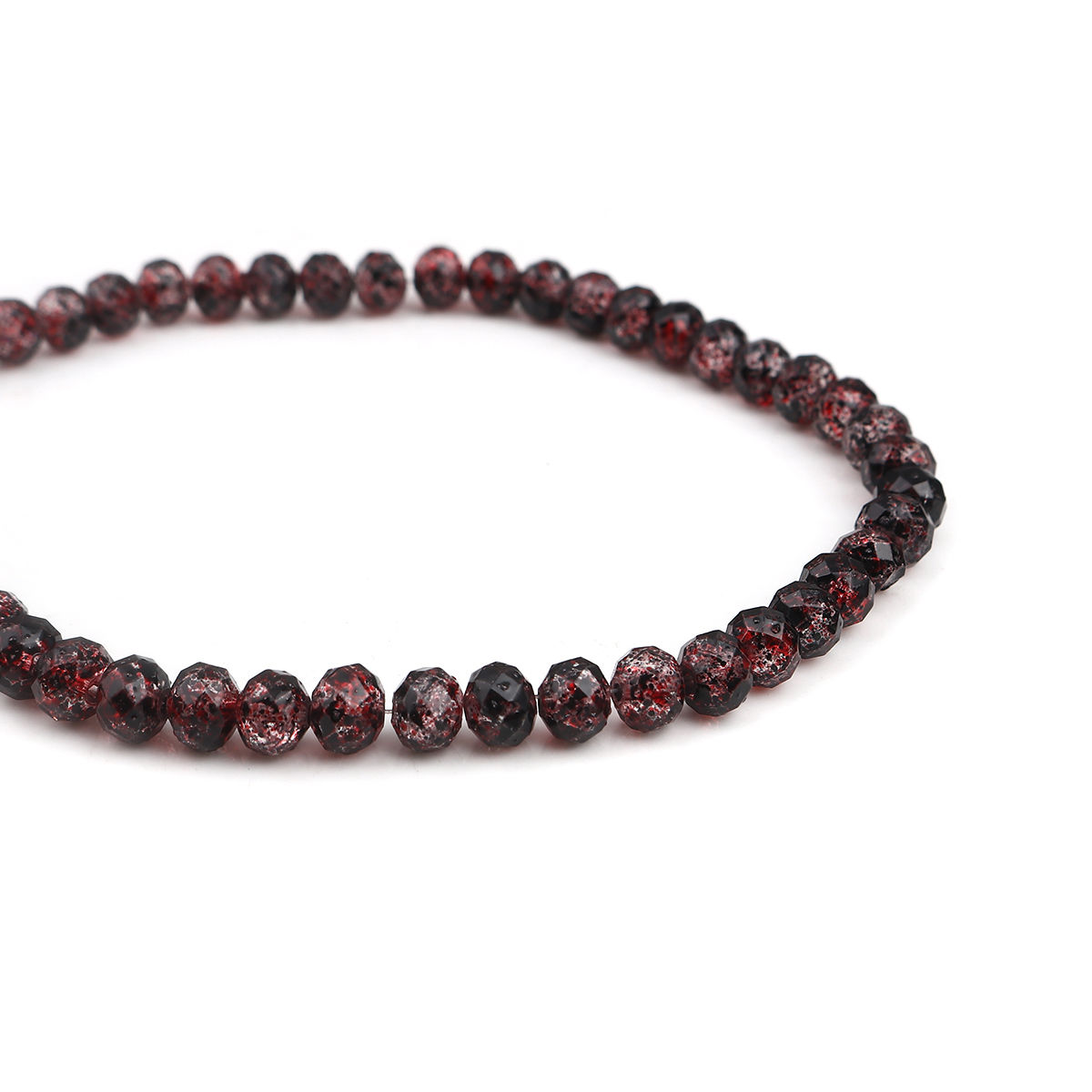 Picture of Glass Loose Beads Round Black & Red Spot Pattern Crackle Faceted About 8mm Dia, Hole: Approx 1.5mm, 42.8cm long, 2 Strands (Approx 72 PCs/Strand)
