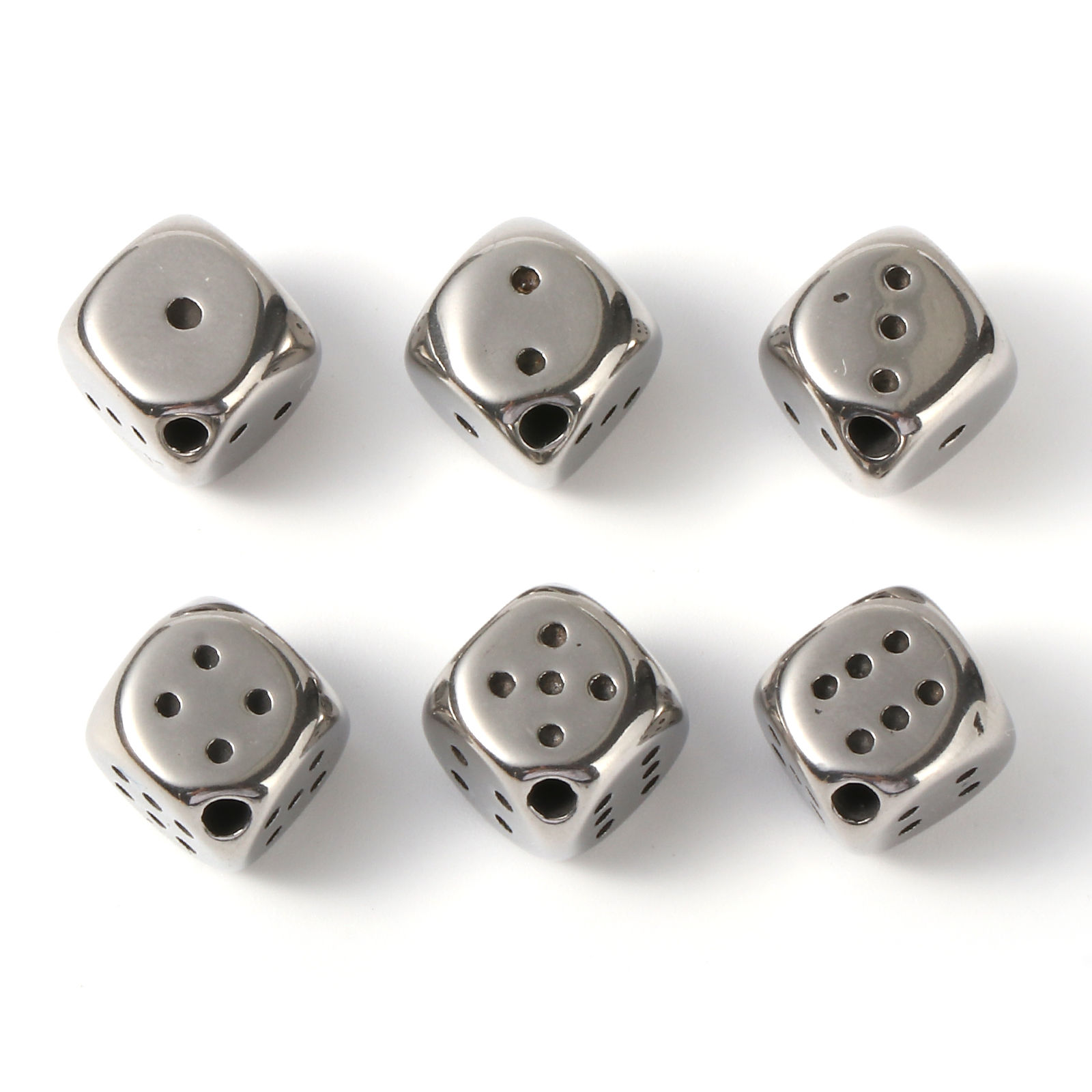 Imagen de Acero Inoxidable Cuentas Dados Tono de Plata 10mm x 9mm, Agujero: Aprox 1.9mm, 2 Unidades